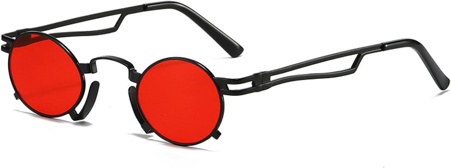 

Ретро-солнцезащитные очки маленького овального размера для женщин, модные, с уникальной металлической оправой, защита от УФ-излучения UV400, панк-очки для мужчин TVTBBVV, Black Red