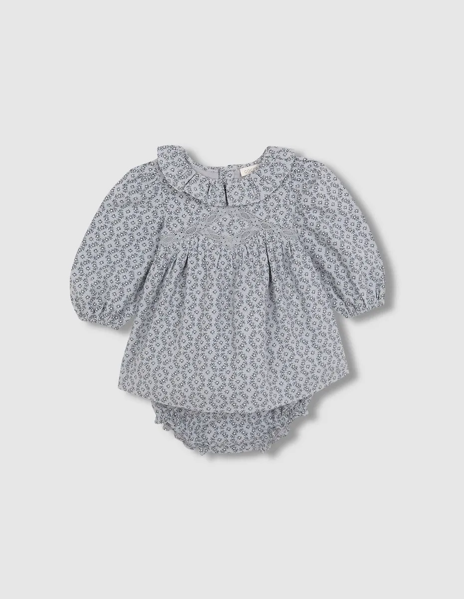 

Детское платье с цветочным узором и пышными рукавами Gocco, синий