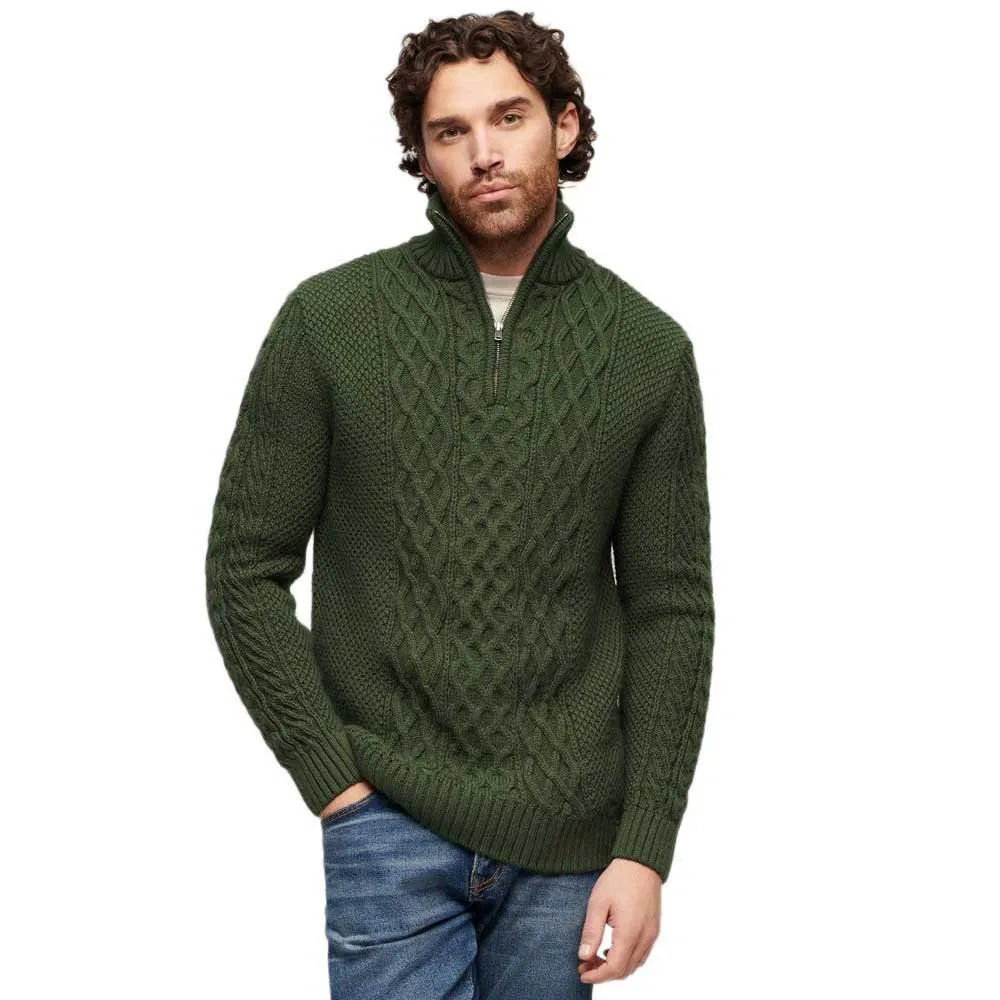 

Свитер Superdry Jacob Cable half zip, зеленый