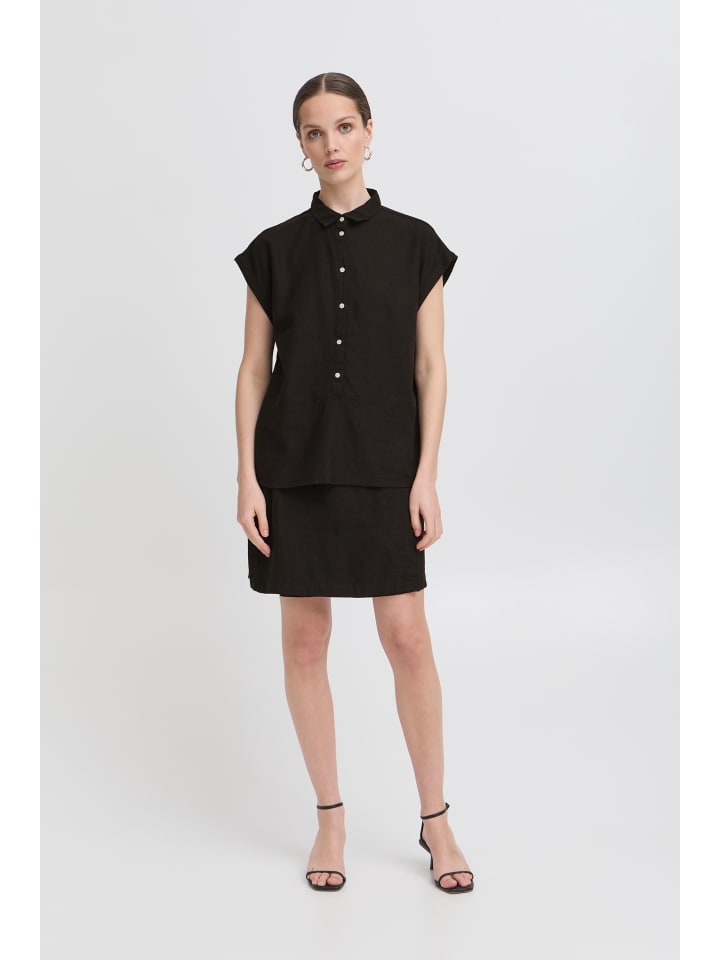 

ICHI Блузка с короткими рукавами IHLINNO свободного кроя, черная