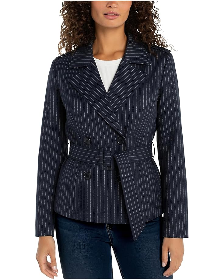 

Женское укороченное пальто в полоску Liverpool Los Angeles с поясом, Deep Midnight/ White Pinstripe