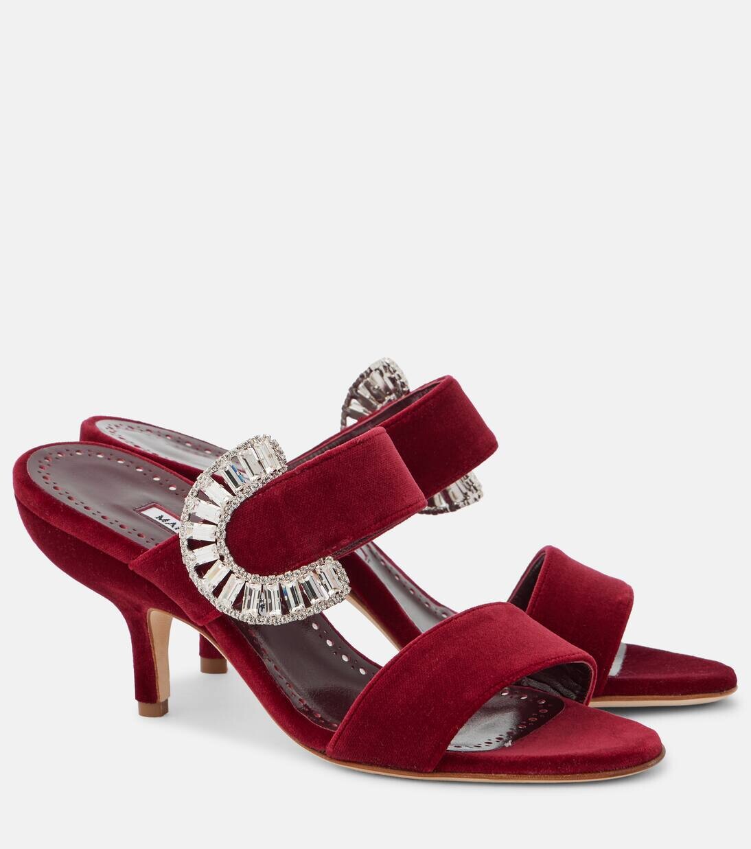 Бархатные мюли с декором Memonia Manolo Blahnik, цвет 6037 dred