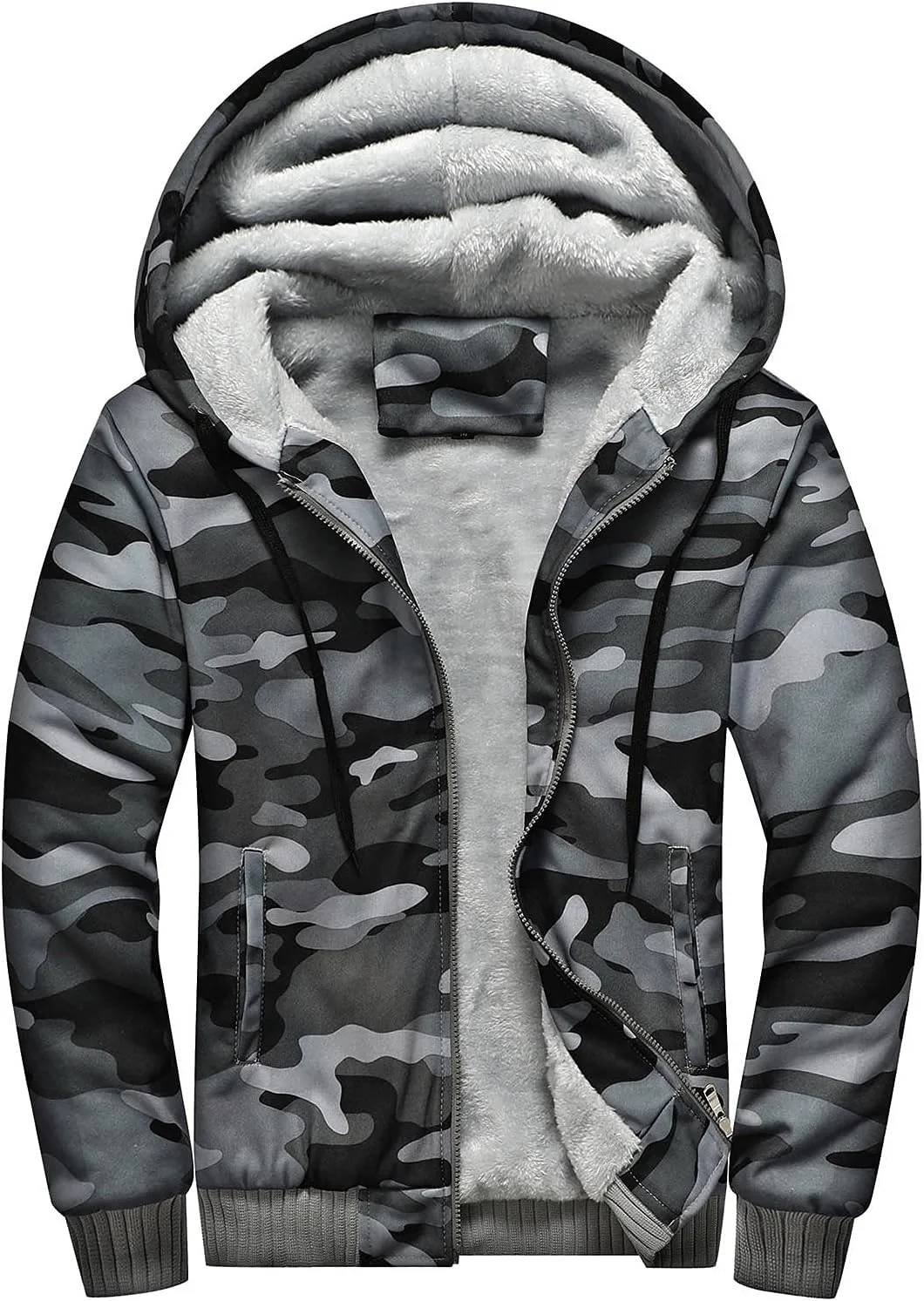 Куртка мужская Sherpa Lined Color Block с капюшоном, теплая, на молнии, зимняя худи, мешковатая флисовая куртка с карманами Generic, темно-серый