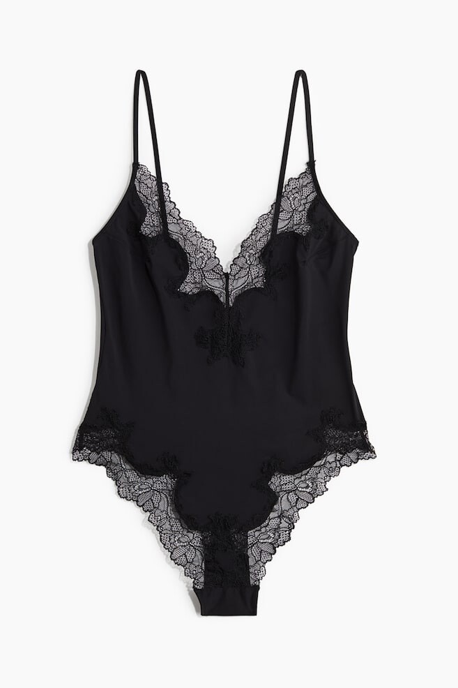 

Боди из микрофибры и кружева H&M, черный