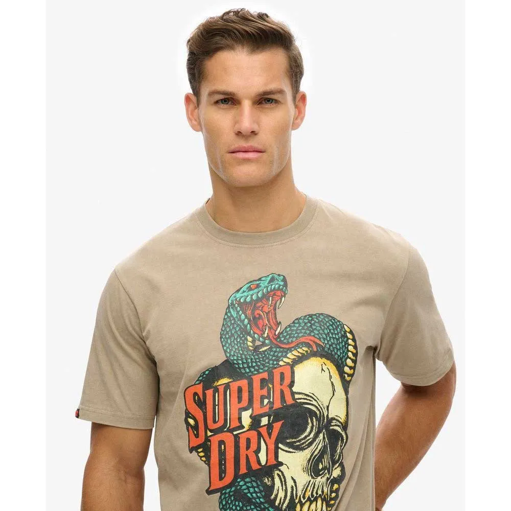 Футболка с коротким рукавом Superdry Biker Rock Graphic Loose, коричневый — фото 3