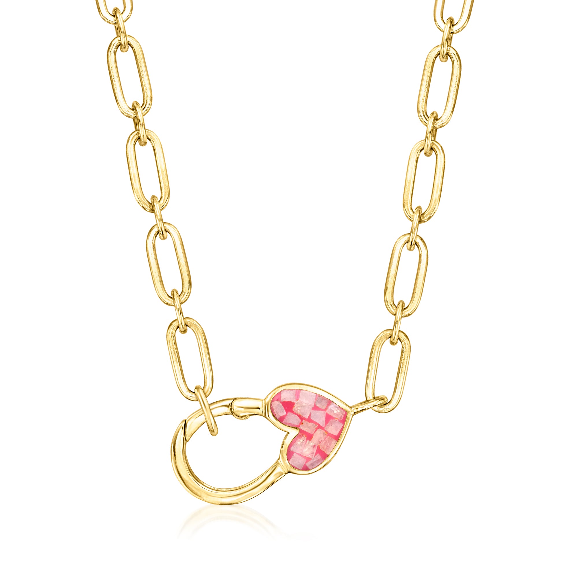 

Ожерелье Ross-Simons с застежкой-карабином в форме сердца, инкрустированное лунным камнем и розовой смолой, из 18-каратного золота поверх стерлингового серебра Ross-Simons, 20 In