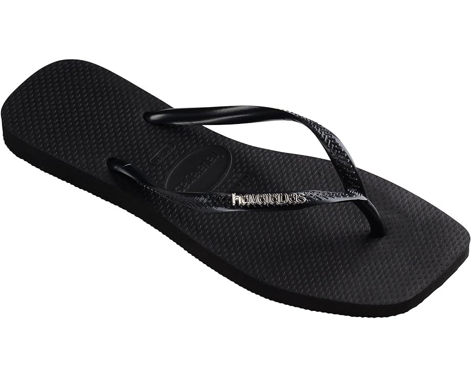 Сандалии Havaianas Slim Square Logo Metallic Flip-Flop, цвет Black/Silver