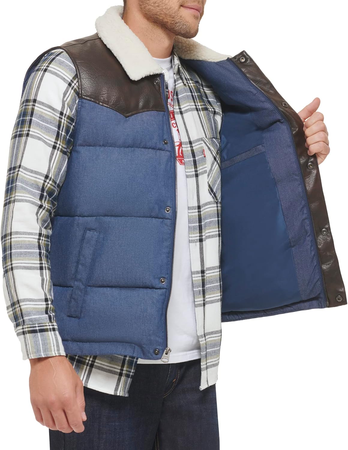 Жилет Levi's Men's Out West Mixed Media Puffer Vest, Faded Blue Denim — фото 4