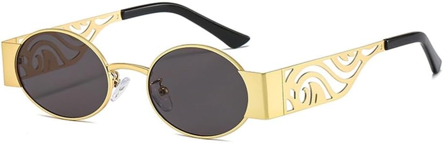 

Солнцезащитные очки в стиле стимпанк для мужчин и женщин, винтажные, маленькие, овальные, ретро, ​​панк, металлические, с защитой от УФ-излучения UV400 HDUBFY, Gold Gray