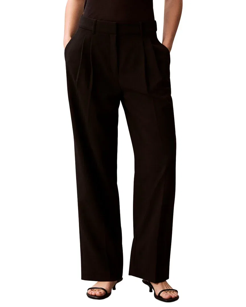 Брюки Calvin Klein Smooth Stretch с широкими штанинами и складками, Black