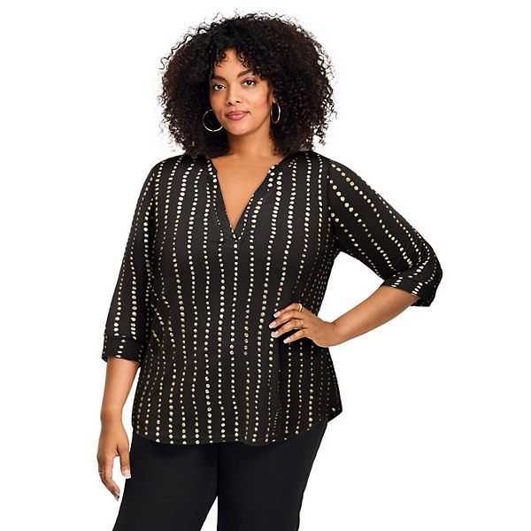 

Женская футболка с V-образным вырезом и принтом Plus Size Avenue, Black Stripe Dot, Черный, Женская футболка с V-образным вырезом и принтом Plus Size Avenue, Black Stripe Dot