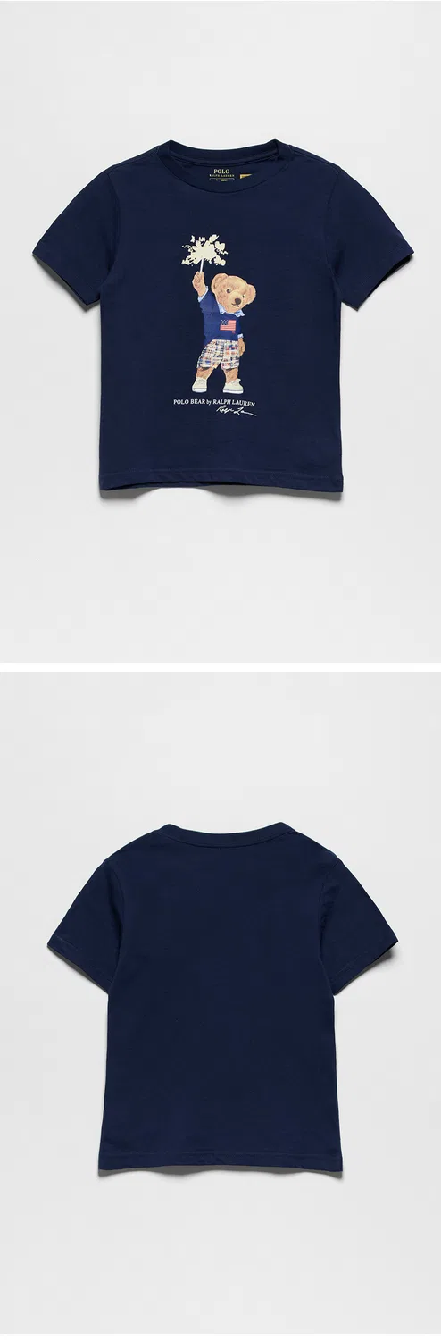 Детская футболка Polo Bear из хлопкового джерси тёмно-синяя от Polo Ralph Lauren Children — фото 3