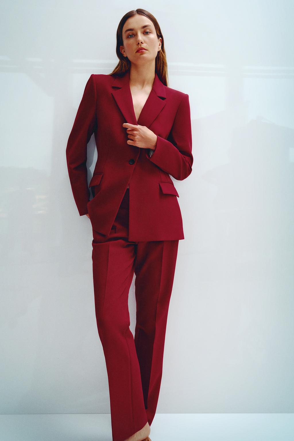 

Приталенный блейзер с подплечниками ZARA, бордовый