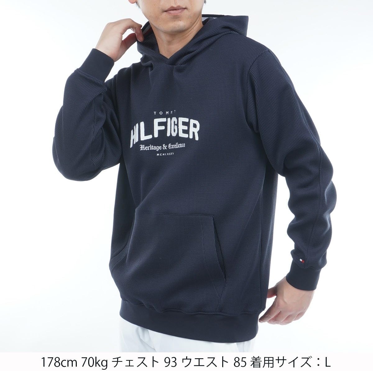 Толстовка с капюшоном Tommy Hilfiger Golf THMA551, мужская одежда для гольфа, толстовка с логотипом спереди, темно-синяя, размер M — фото 2