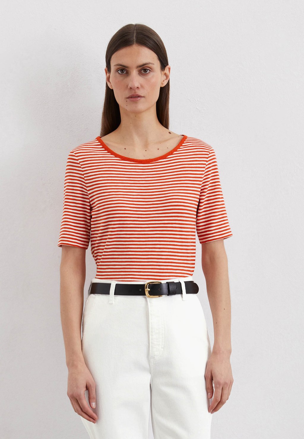 

Футболка с принтом SHORT SLEEVE ROUND NECK STRIPED Marc O'Polo, светло-красный