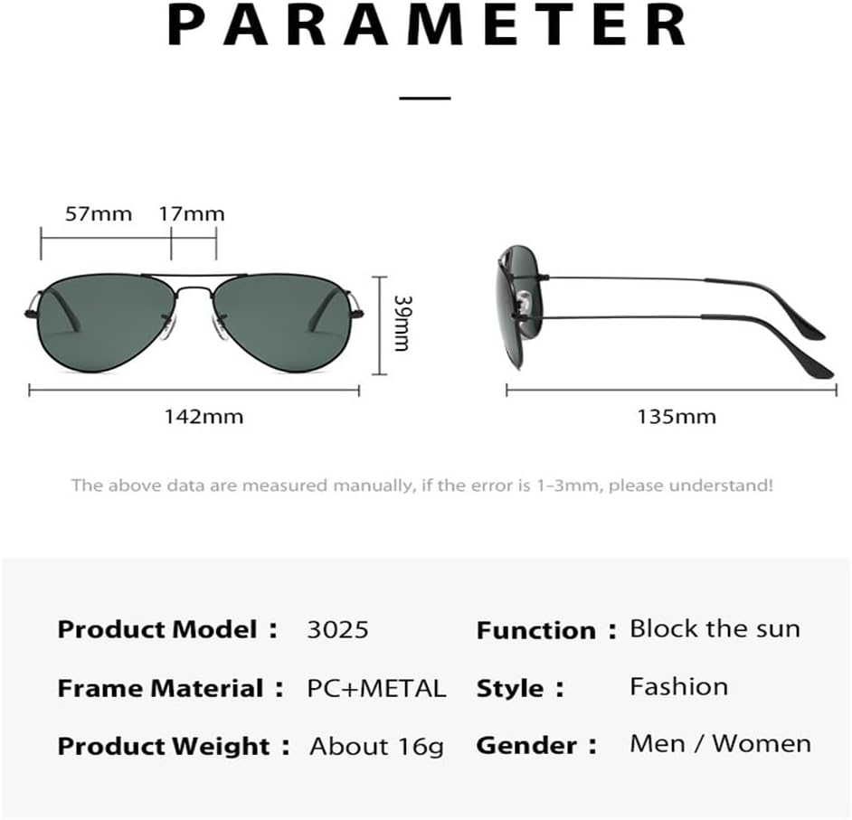 

Солнцезащитные очки для женщин и мужчин, поляризованные, квадратные солнцезащитные очки для женщин, защита от УФ-излучения, металлическая оправа Generic, 3black Frame Green Lens