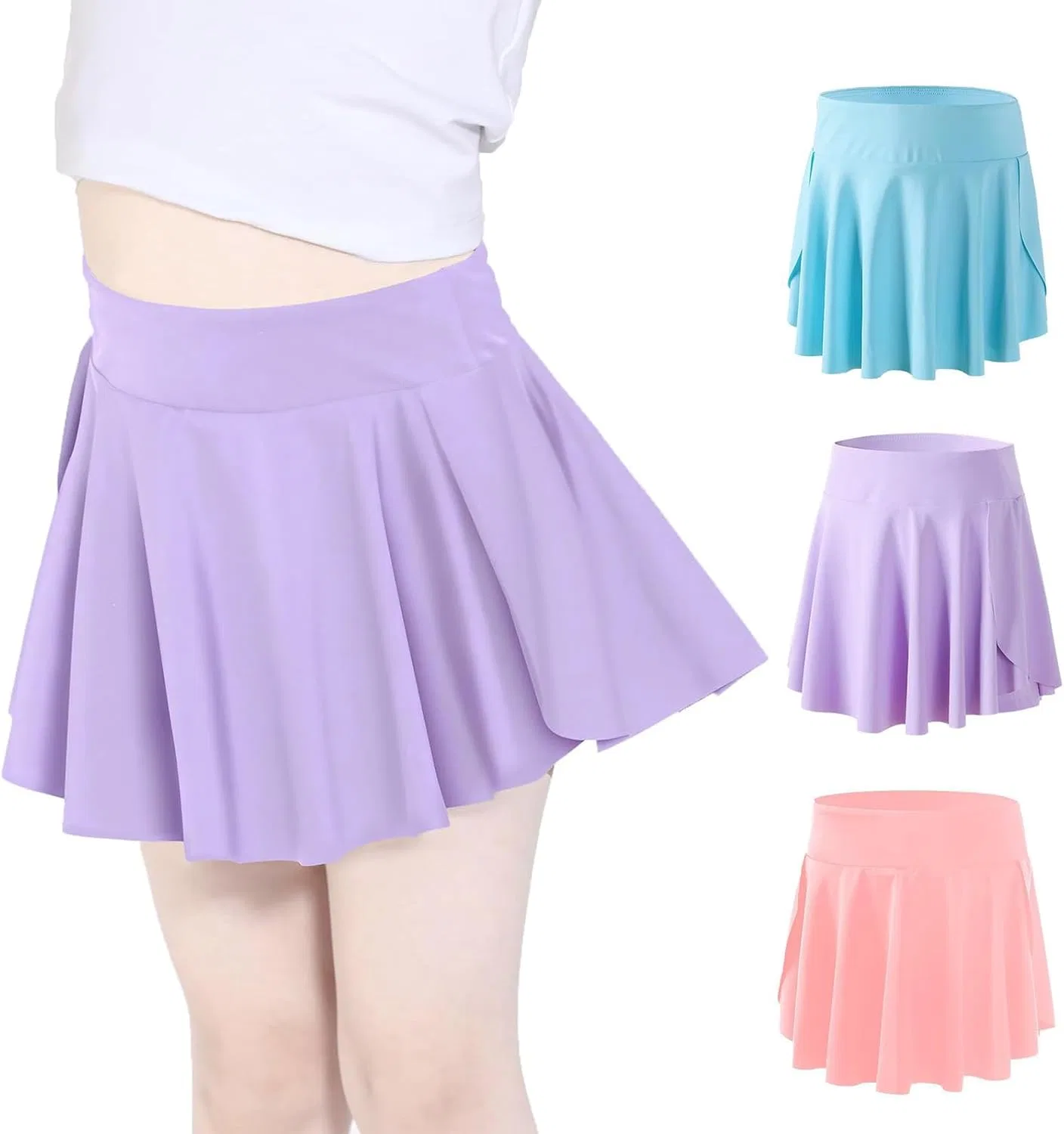 Спортивные шорты для девочек с карманами Hvididan, набор 3 шт, light blue+purple+pink
