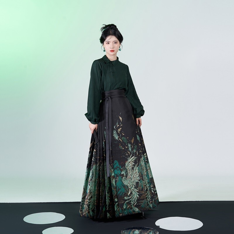 

Ткацкий отдел Женский китайский костюм Хань Weaving Department, цвет 2-piece set (black sweater + horse-faced skirt)