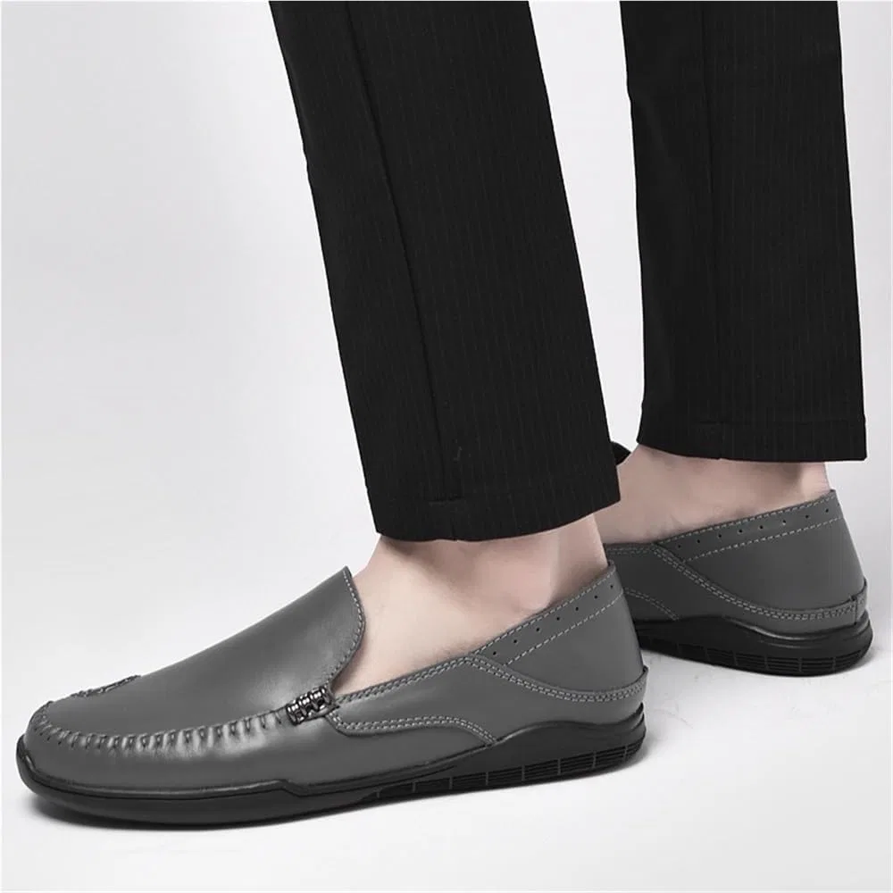 Лоферы кожаные Mens Leather Loafers Slip On Block Heel Round Toe Fashion Casual Prom Shoes Non Slip Rubber Sole, серый UOPYNE — фото 2