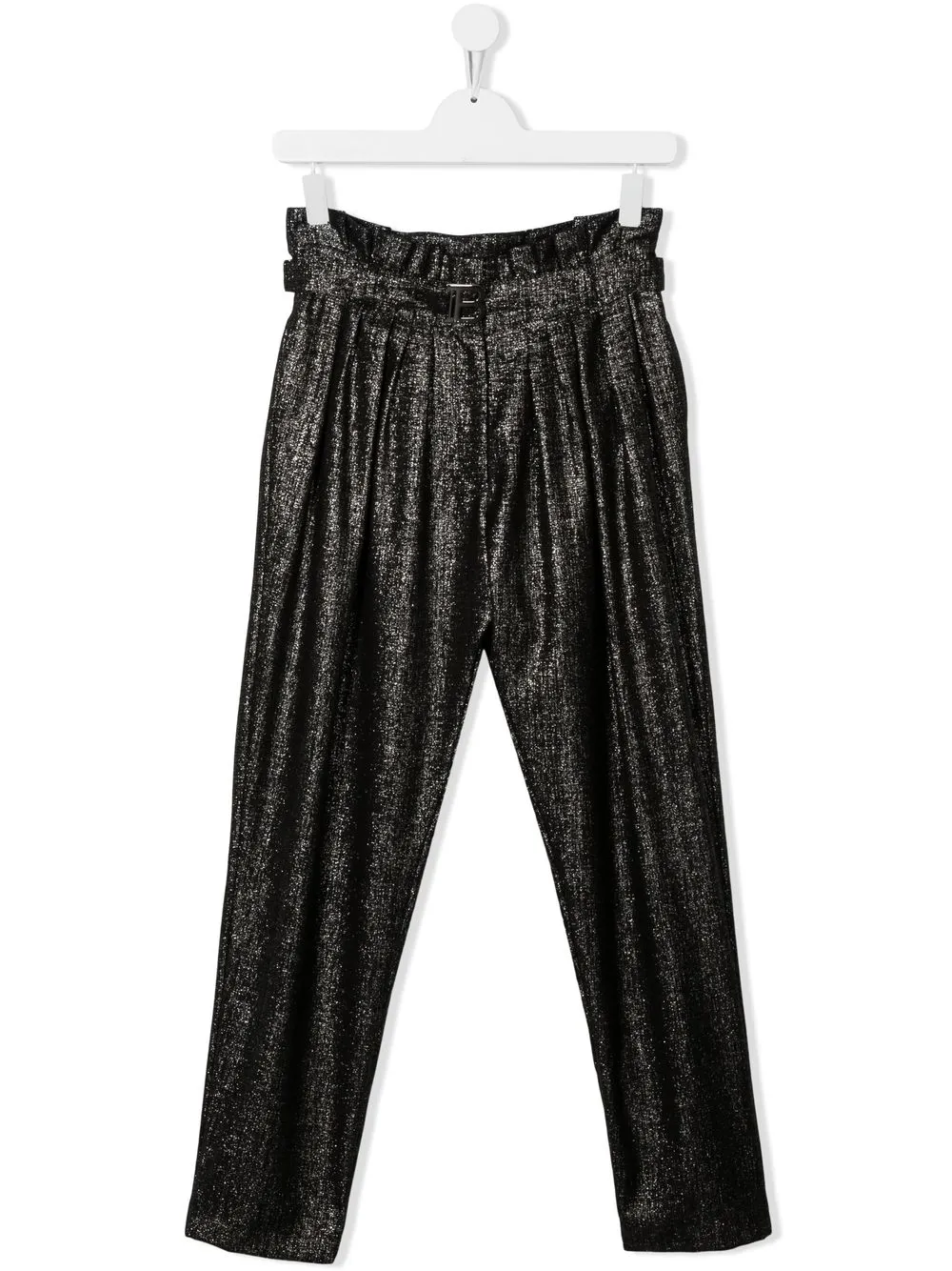 

Брюки с поясом и эффектом металлик Balmain Kids, черный