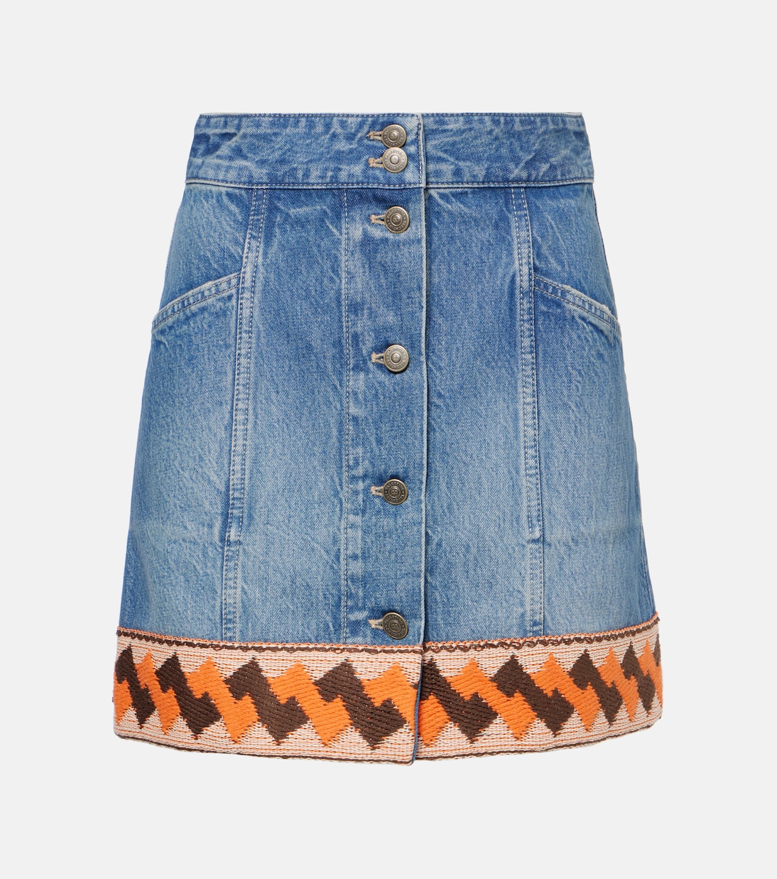 

Мини-юбка из денима с жаккардовой отделкой Valentino, Medium Blue Denim