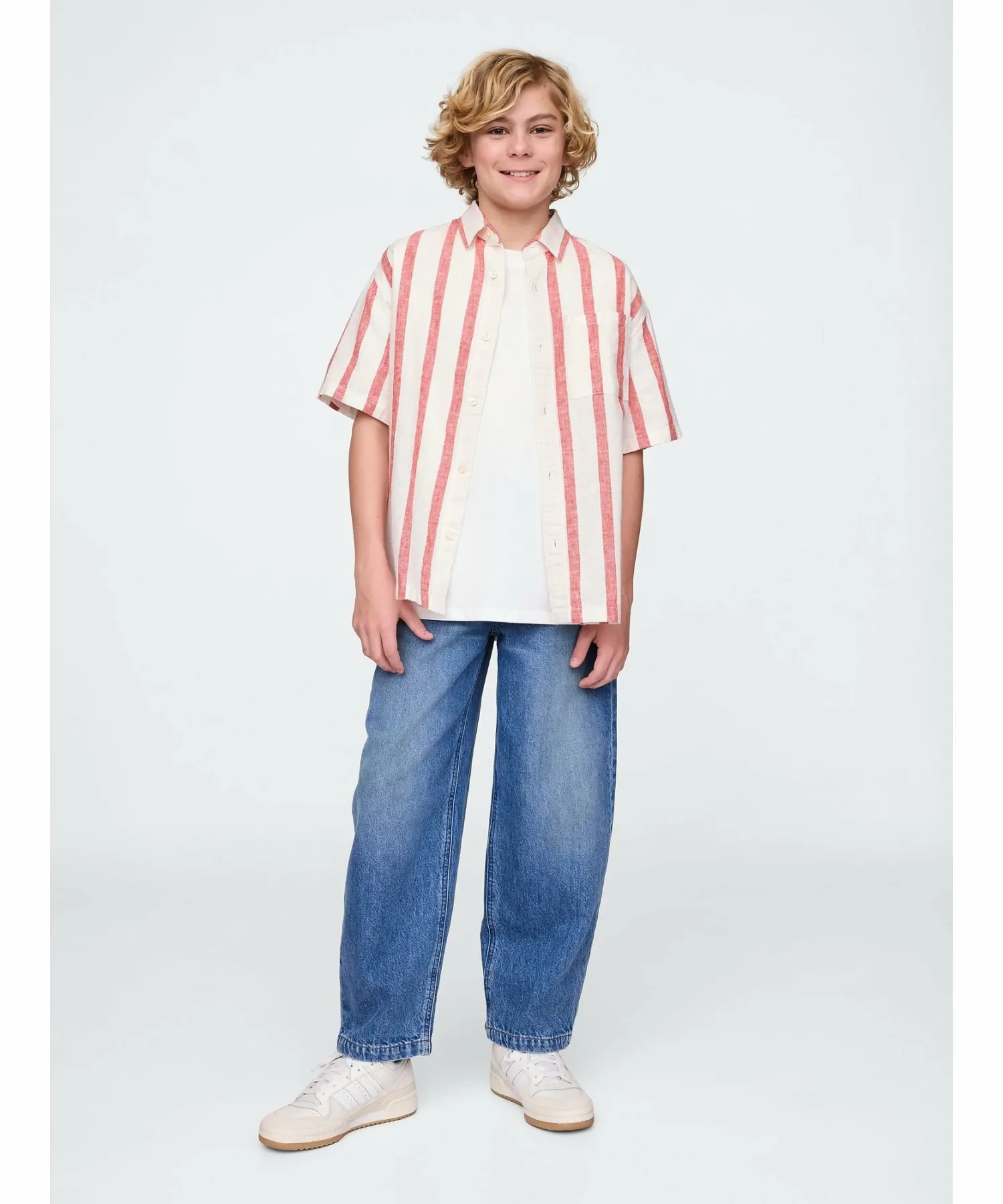 (K) Свободная рубашка из хлопка и льна (детская) GAP, RED_STRIPES — фото 3