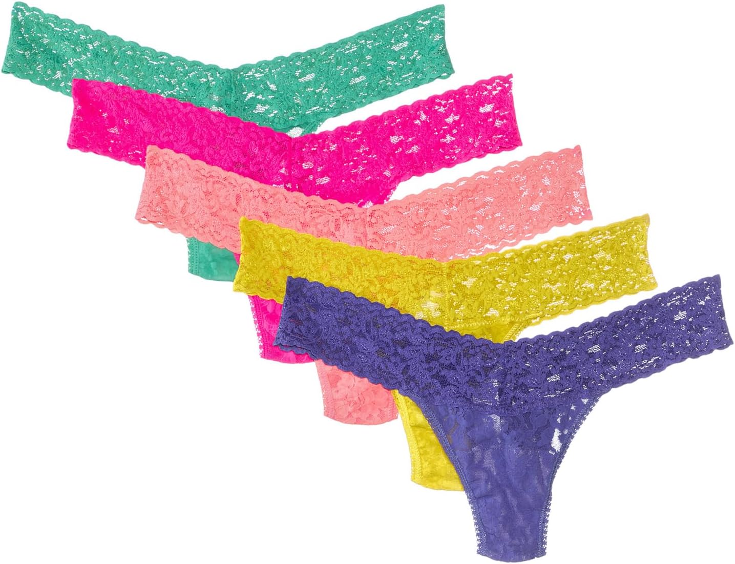 

Стринги Hanky Panky Signature Lace Low Rise Thong 5 Pack, цвет Fiesta Pink/Neon Coral/Sunshine Yellow/Agave Green/African Viole