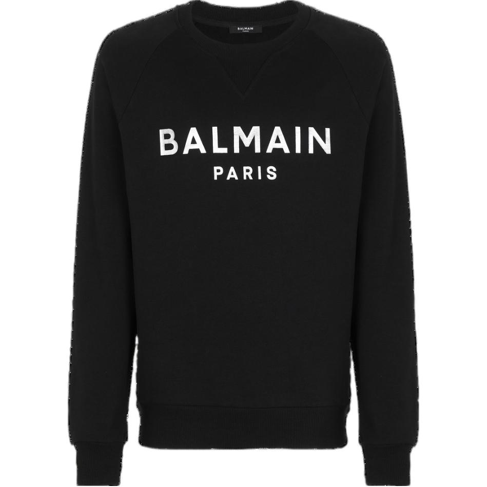 Парижский принт логотипа хлопковый свитшот BALMAIN, черный — фото 2