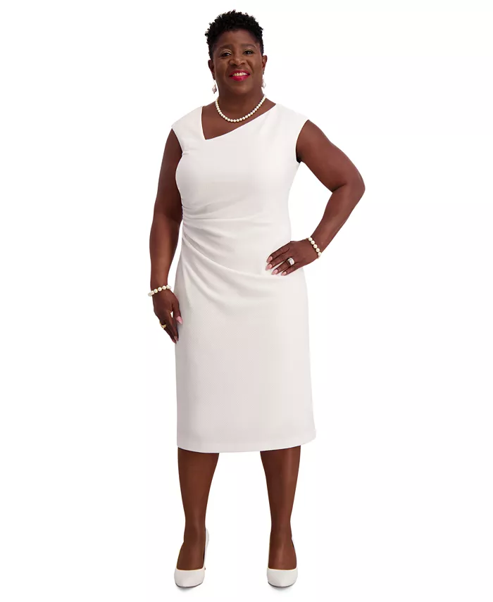 

Женское платье миди с асимметричным вырезом, Regular & Plus Sizes Kasper, белый