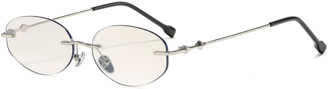 

Винтажные овальные женские солнцезащитные очки без оправы с металлическими дужками, роскошные мужские очки для путешествий и улицы, с застежкой-молнией, защита от УФ-излучения UV400 TVTBBVV, Silver Silver