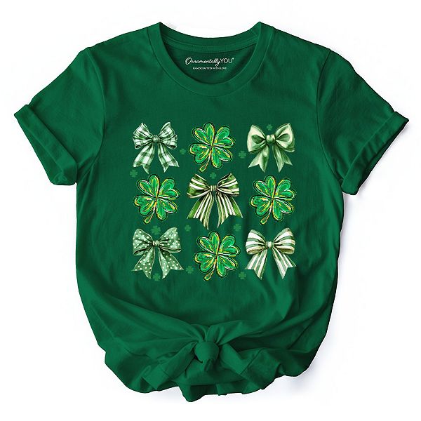 

Футболка Coquette с клевером и бантами в стиле St Patrick’s Day, зеленый ирландский счастливый трилистник Ornamentallyyou, Evergreen
