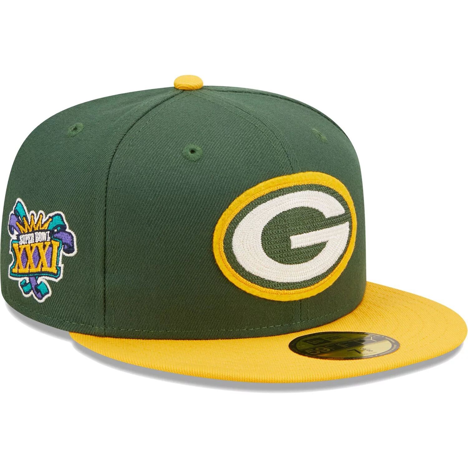 

Мужская шляпа New Era Green/Gold Green Bay Packers Super Bowl XXXI Letterman 59FIFTY