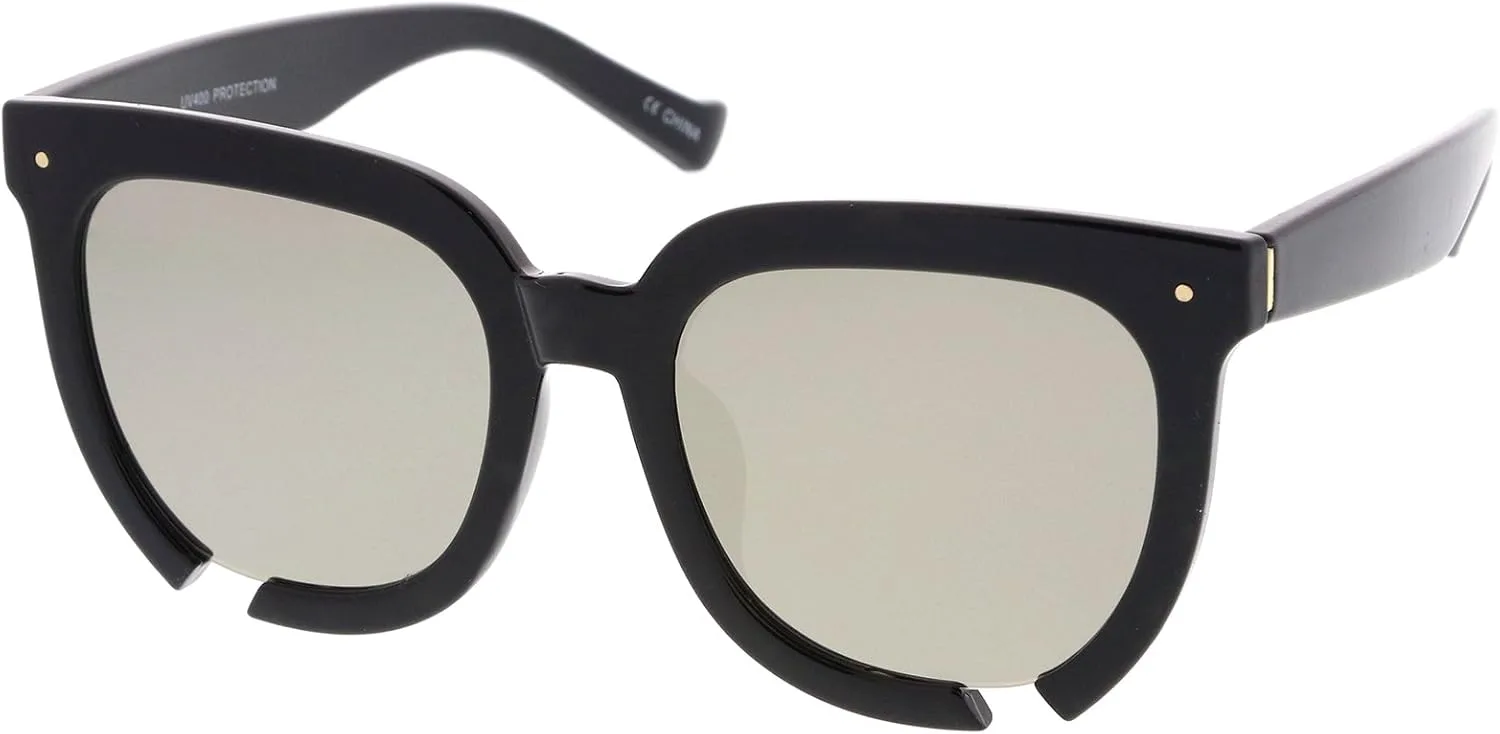 

Солнцезащитные очки zeroUV с увеличенным вырезом, квадратными цветными зеркальными плоскими линзами в роговой оправе, диаметр линз 54 мм, Black / Silver Mirror