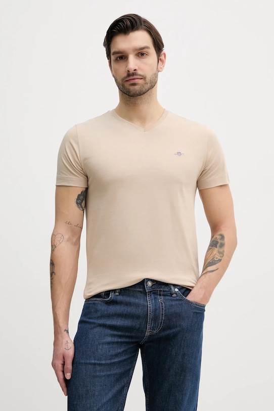 

Хлопковая футболка Gant, бежевый