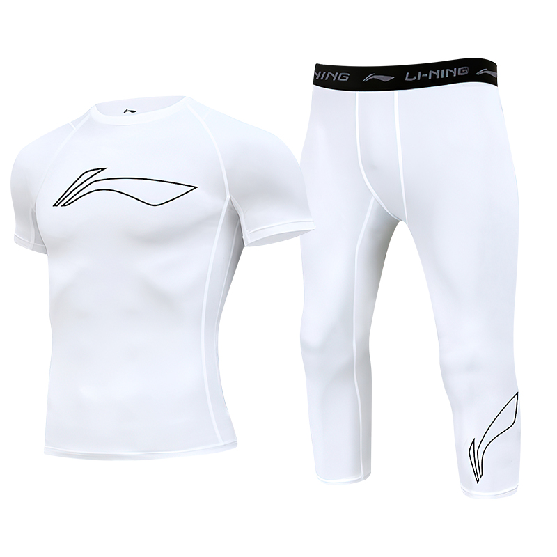 

Мужской спортивный костюм Li Ning с круглым вырезом, умеренный крой., белый (белый short-sleeved shirt+белый pants)