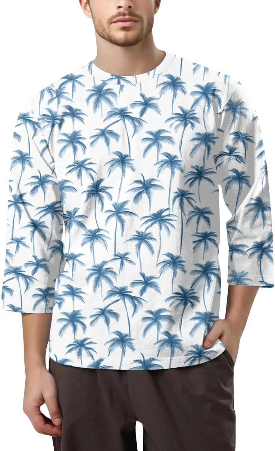 

WENKOMG1 мужская футболка с гавайским принтом 3/4 рукава летняя пляжная