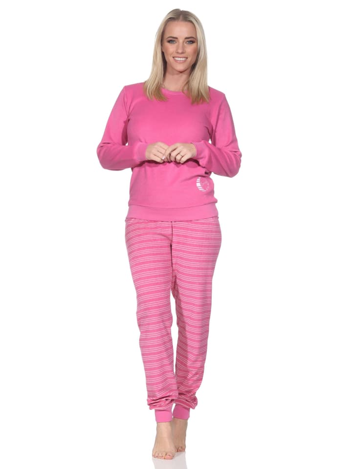 

NORMANN Пижама из махровой ткани с длинными рукавами, манжетами и узором в виде звезды розового цвета