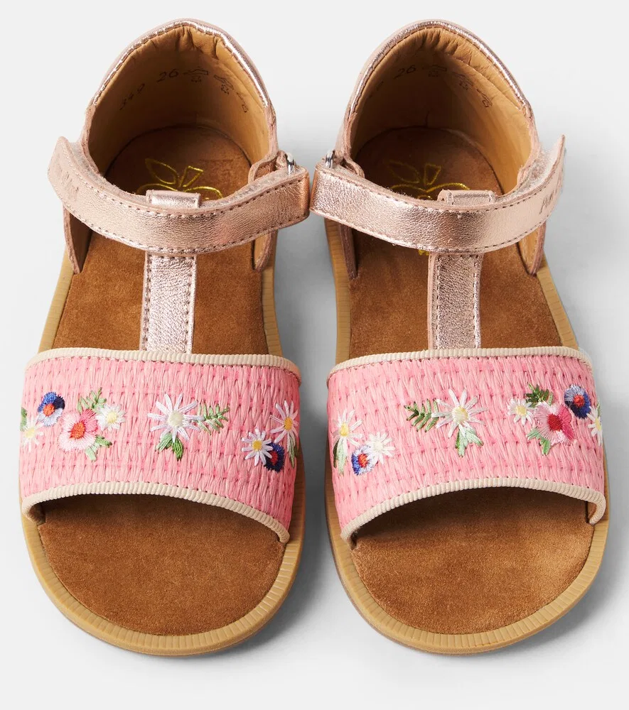 Сандалии Poppy Air Natur из кожи с отделкой из рафии Pom d'Api, мультиколор — фото 4