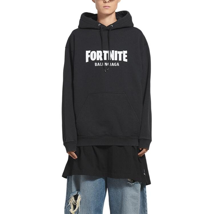 X FORTNITE©2021 Женская толстовка с капюшоном средней посадки Balenciaga, черный — фото 4