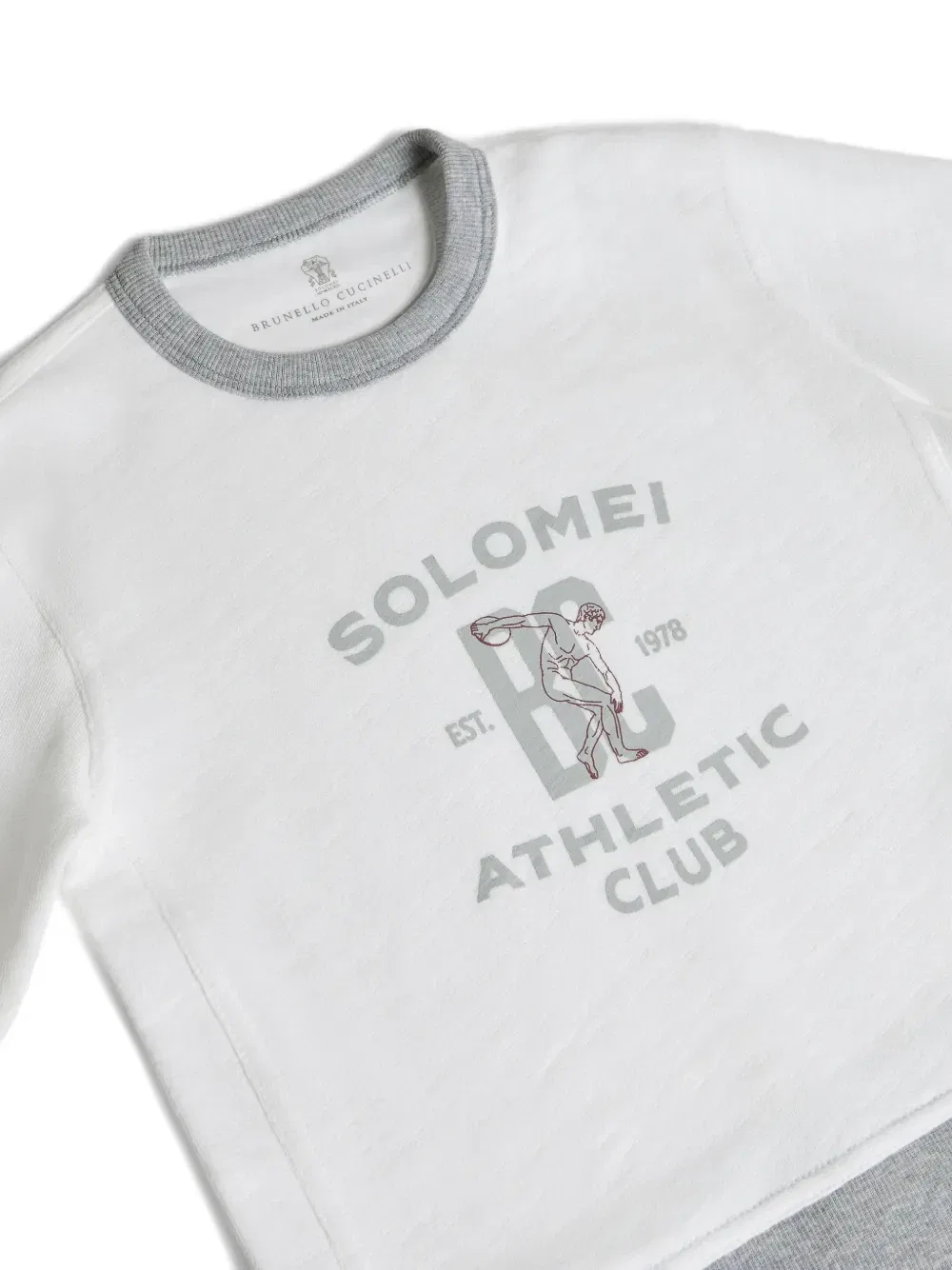 Свитшот из смесового хлопка и льна френч-терри с принтом Brunello Cucinelli Kids, серый — фото 3