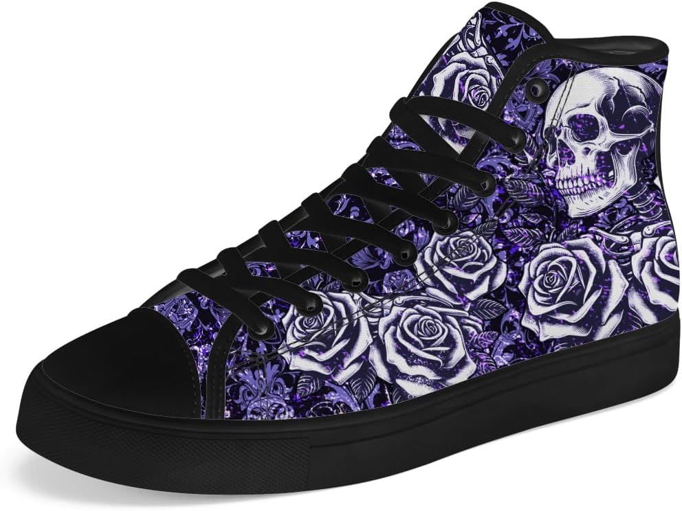 

Кеды с высоким берцем Rose Skull, холщовые кроссовки с черепом на шнуровке, повседневная обувь, подарок для мужчин и женщин Chebing, пурпурный