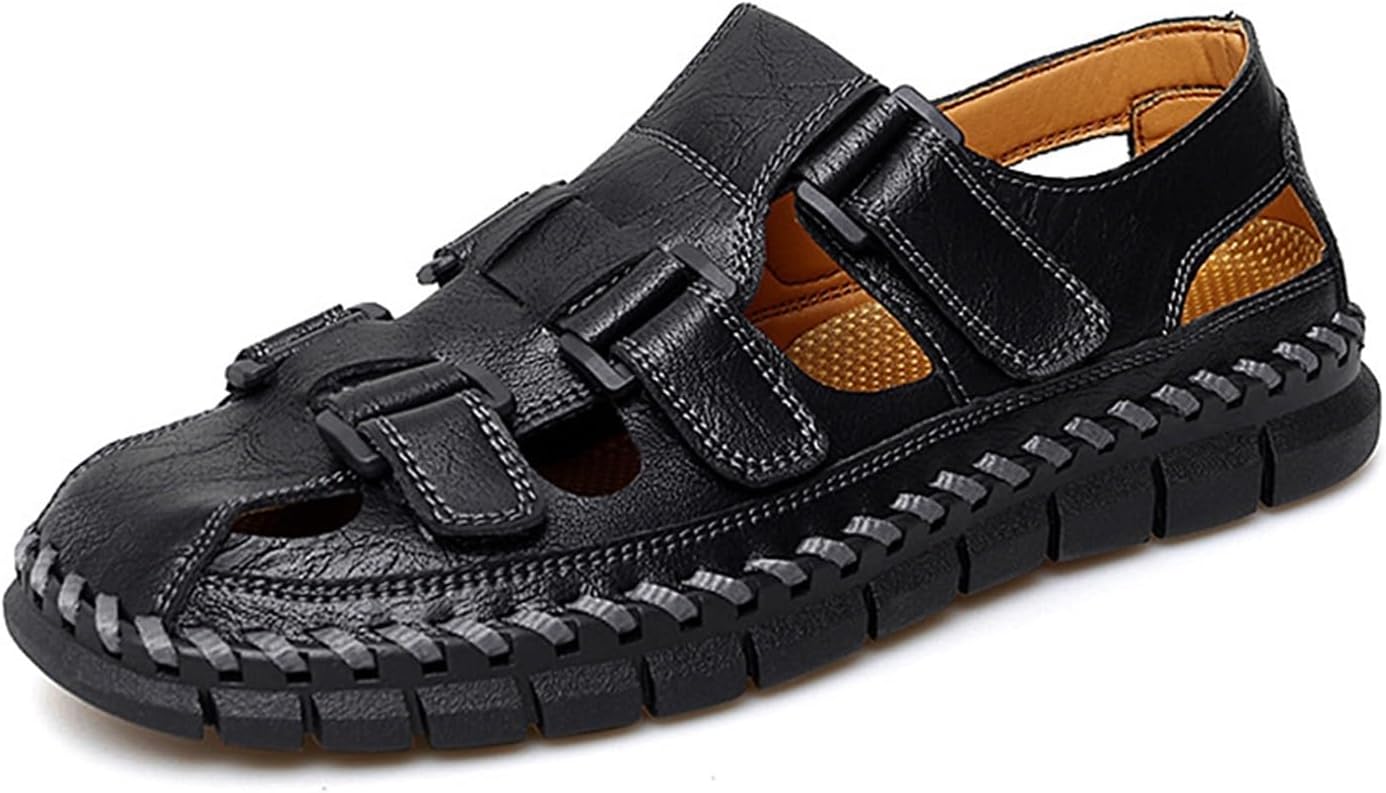 

Мужские кожаные сандалии DMGYCK для мужчин, закрытый носок, летние походные тапочки, повседневная обувь, черный