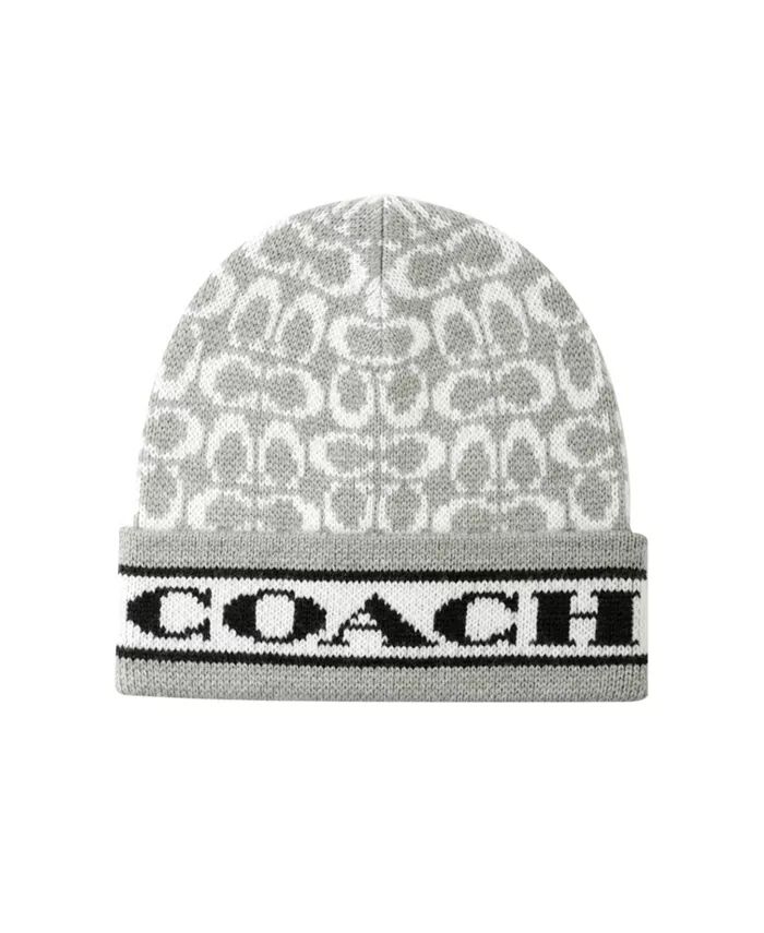

Женская шапка-бини с фирменным логотипом и мягкой резинкой COACH, белый