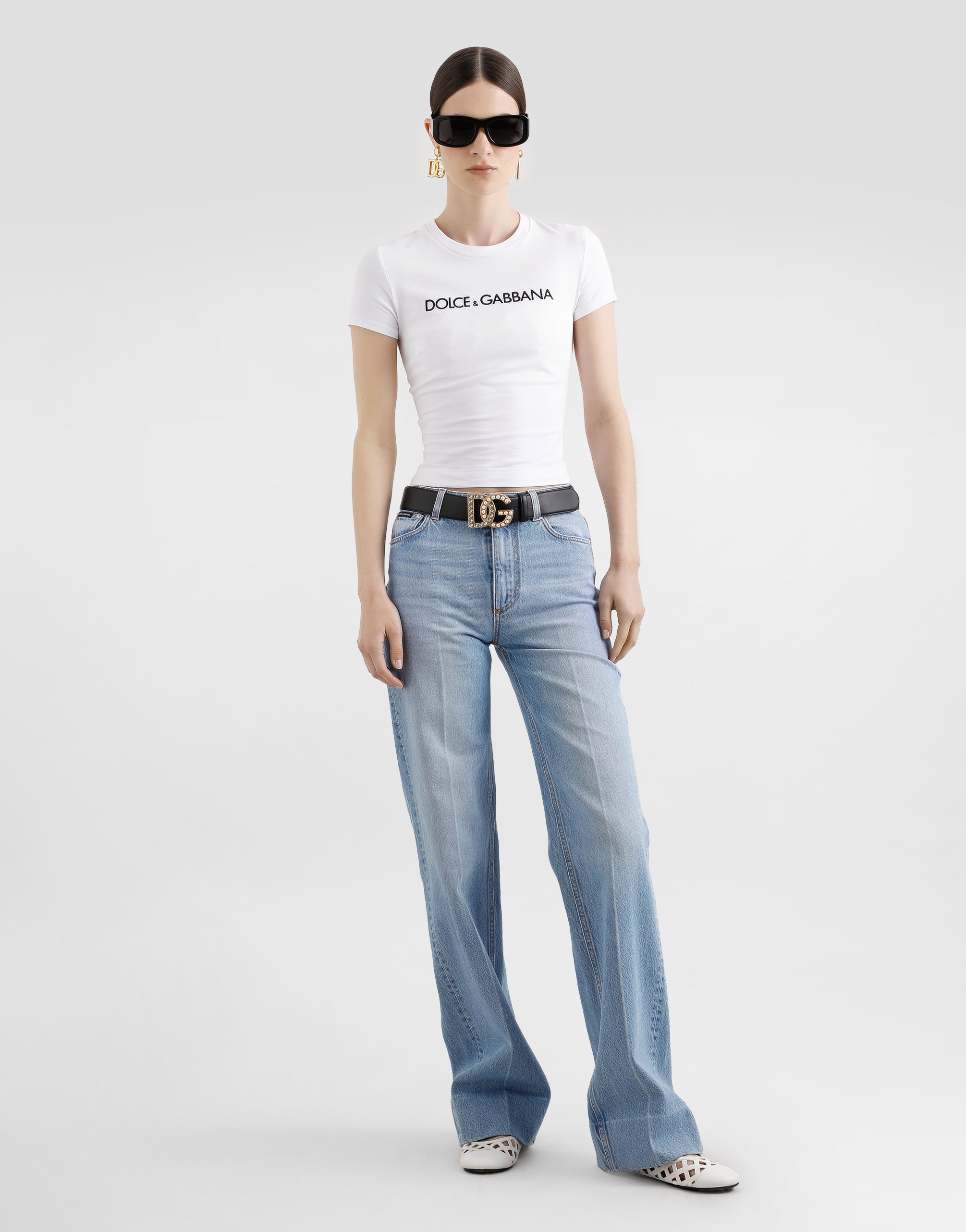 Короткая футболка с логотипом dg Dolce & Gabbana, белый — фото 2