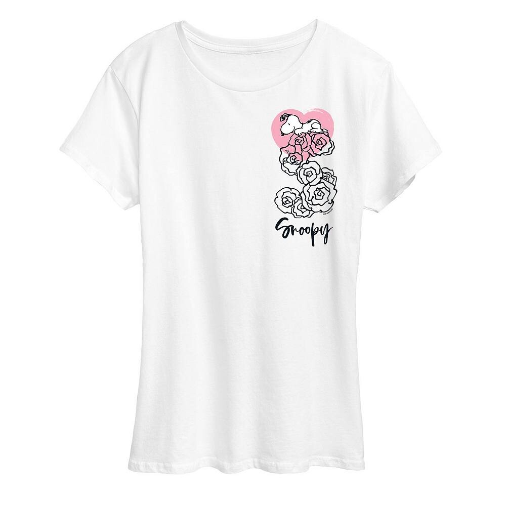 

Женская футболка с рисунком Peanuts Snoopy Valentine's Roses Licensed Character, белый