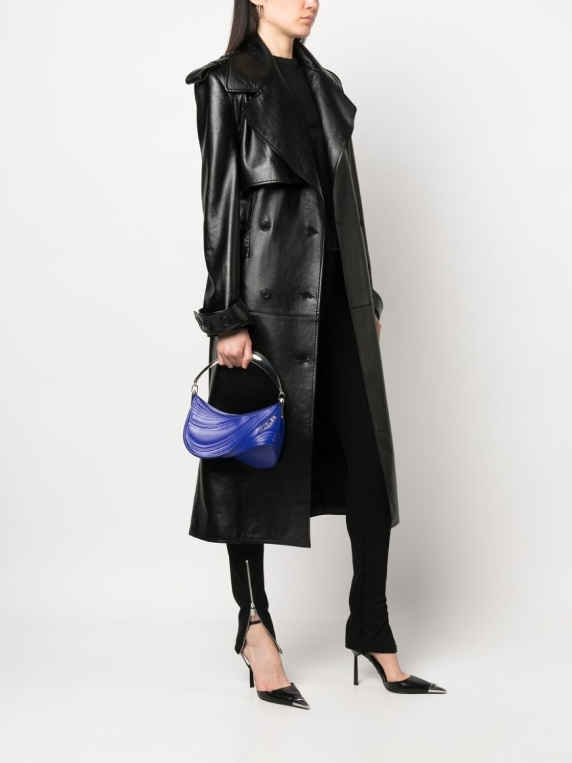 Mugler маленькая сумка-тоут Spiral Curve 01 с тиснением, синий — фото 2