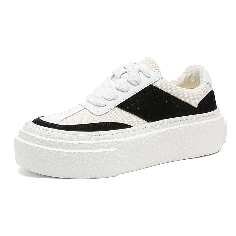 

V05 Дышащие амортизирующие низкие скейтерские кроссовки для увеличения роста унисекс черно-белые [Женские], цвет Black & White[Women's]