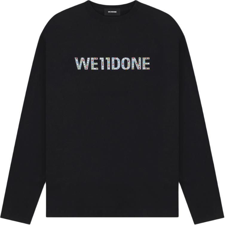 

We11Done Мужская черная футболка с круглым вырезом, умеренно прямой крой, Черный, We11Done Мужская черная футболка с круглым вырезом, умеренно прямой крой