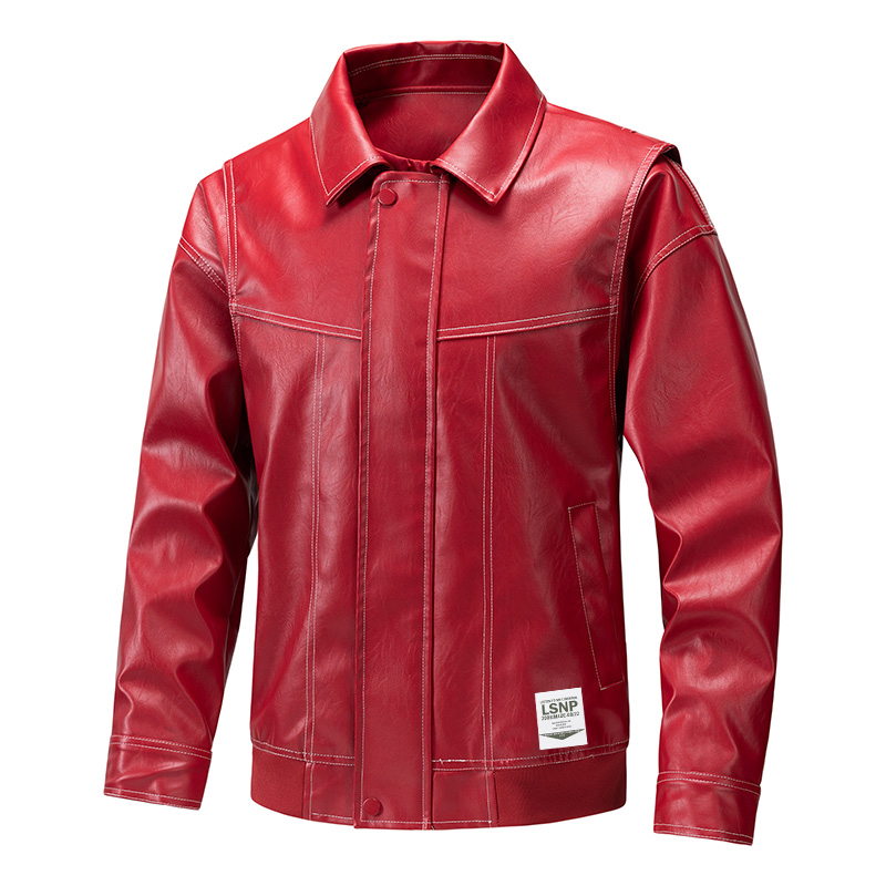 

Кожаная куртка Unisex Lapel Moderate LISENPOK, red