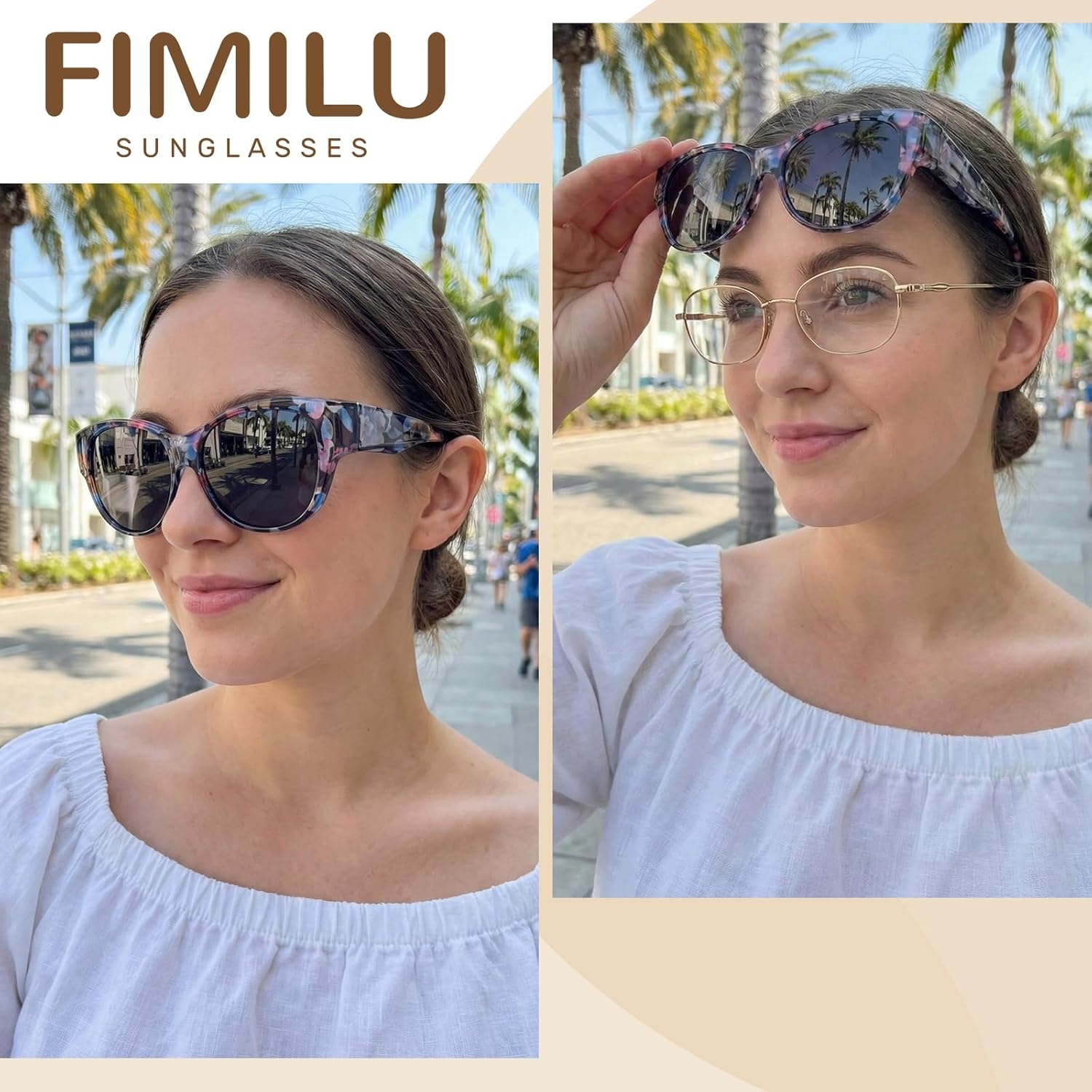 

FIMILU 2 шт. поляризованные солнцезащитные очки, надеваемые поверх обычных очков, круглые солнцезащитные очки с защитой UV400 для вождения и активного отдыха на природе, A01 Floral+brownfloral Frame/Grey Lens